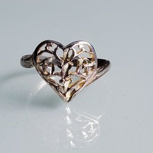 925 Sterling Silver Carved Filigree Heart Ring Women's Size 7